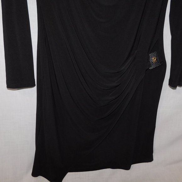 Joseph Ribkoff Classic Womens 12 Black jersey Cowl neck Faux Wrap Dress - Picture 4 of 10